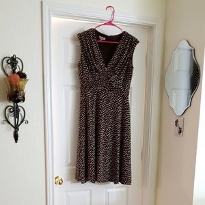 Pretty brown with beige polka dots dress.